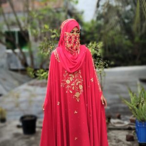 Alternative view of প্রি-অর্ডারে রয়াল চেরি নকশি হ্যান্ড ওয়ার্ক বোরখা | কাস্টম কালার কালেকশন