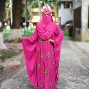 প্রি-অর্ডারে রয়াল চেরি নকশি হ্যান্ড ওয়ার্ক বোরখা | কাস্টম কালার কালেকশন