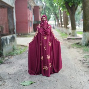 Alternative view of প্রি-অর্ডারে রয়াল চেরি নকশি হ্যান্ড ওয়ার্ক বোরখা | কাস্টম কালার কালেকশন