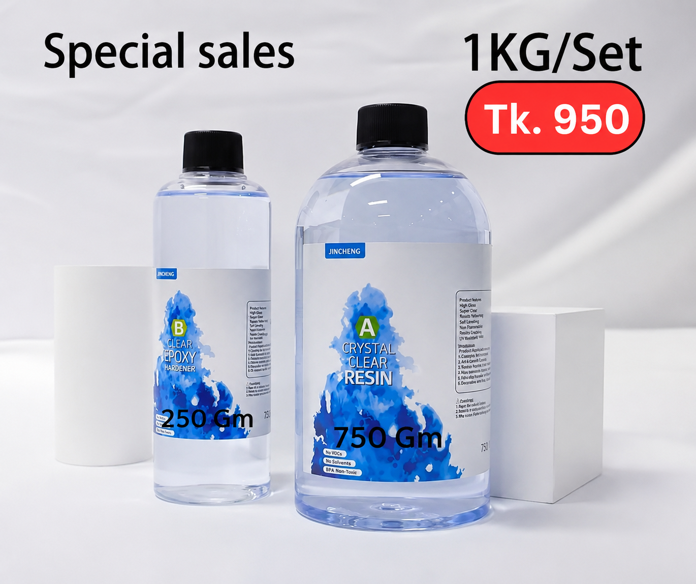 1KG Crystal Clear Epoxy Resin Set (750g Resin + 250g Hardener)