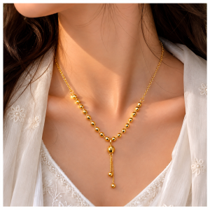 Elegant Golden Beaded Drop Necklace (Without Premium Gift Box)