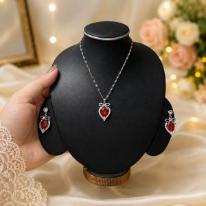 Alternative view of Elegant Red Crystal Necklace & Earring Set ( Without Gift Box )