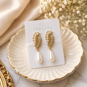 Alternative view of Pearl Leaf Drop Earrings