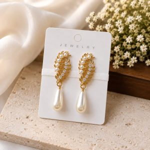 Pearl Leaf Drop Earrings