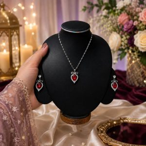 Elegant Red Crystal Necklace & Earring Set ( Without Gift Box )