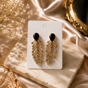Alternative view of Black Leaf Crystal Drop Earrings (Without Premium Gift Box)