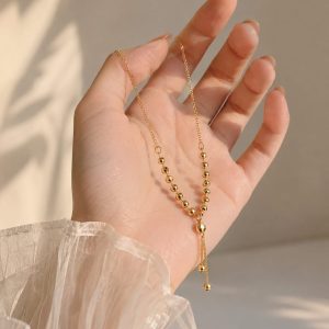 Alternative view of Elegant Golden Beaded Drop Necklace (Without Premium Gift Box)