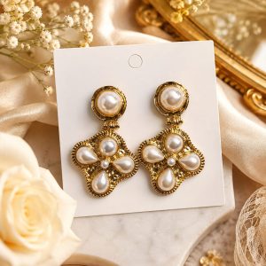 Pearl Flower Gold Drop Earrings