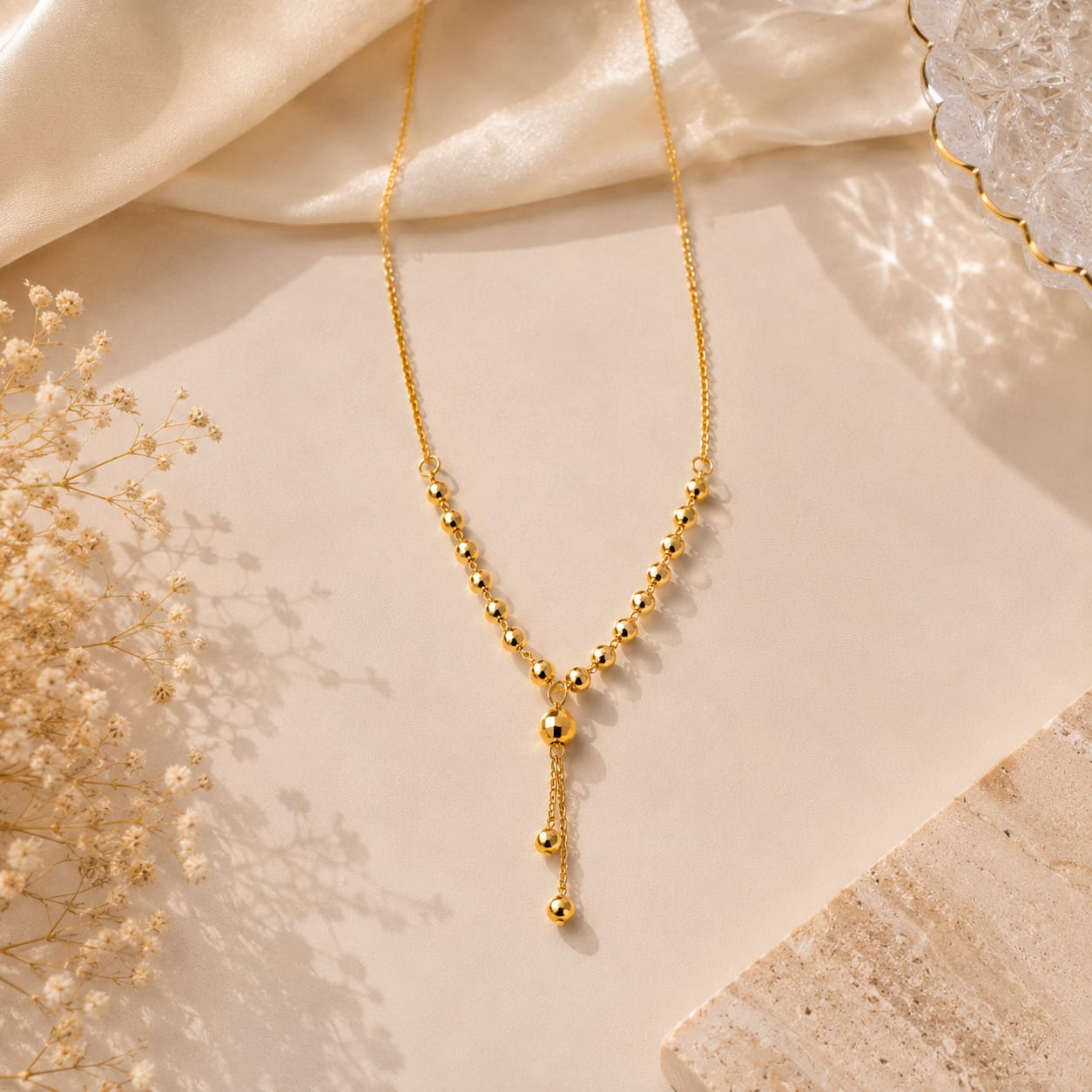 Elegant Golden Beaded Drop Necklace (Without Premium Gift Box) - Image 3
