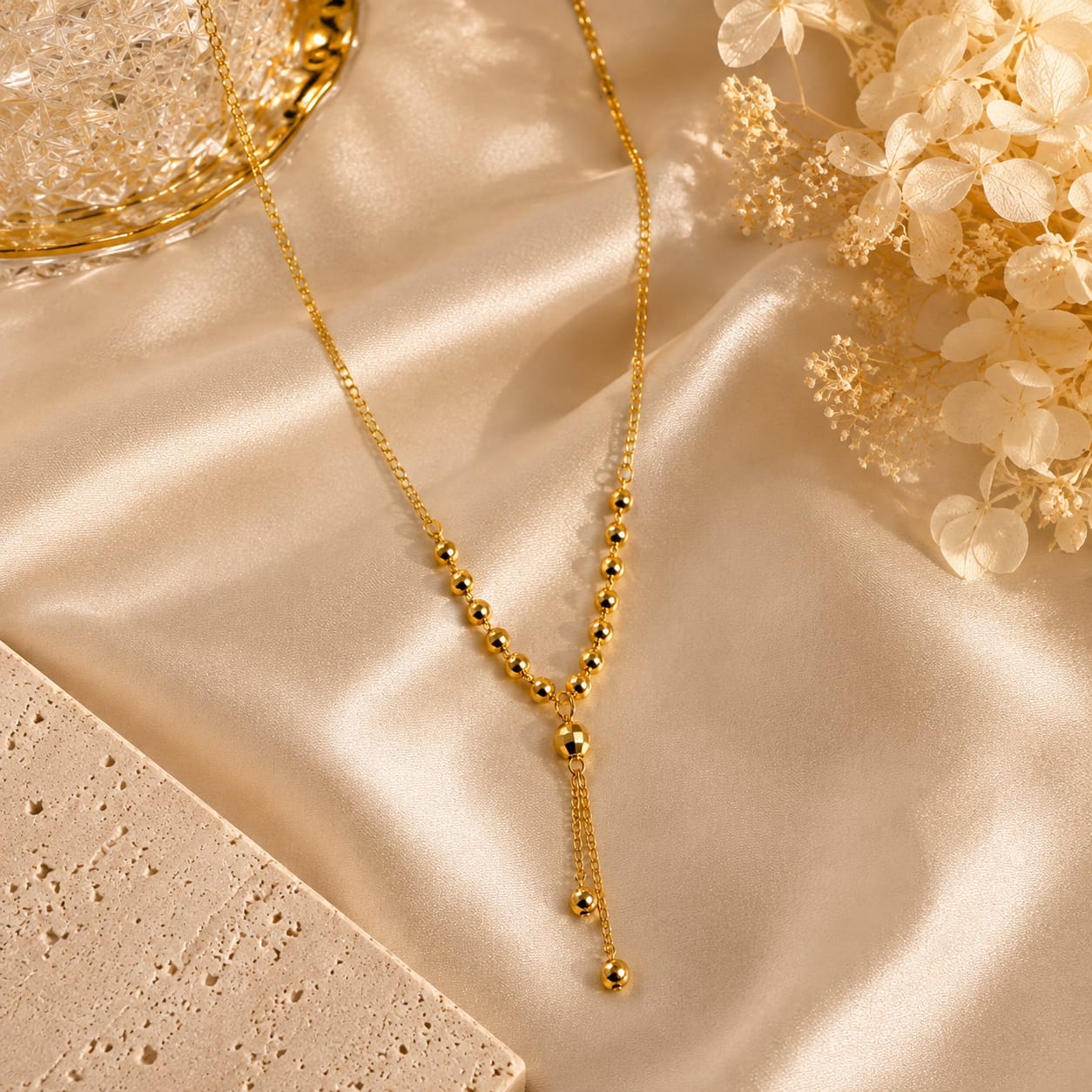 Elegant Golden Beaded Drop Necklace (Without Premium Gift Box) - Image 4
