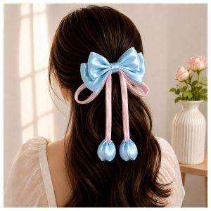 Pastel Blue & Pink Bow Tulip Hair Clip
