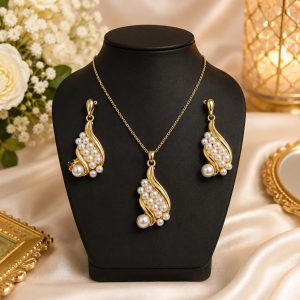 Pearl Swirl Golden Necklace & Earrings Set