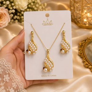 Alternative view of Pearl Swirl Golden Necklace & Earrings Set