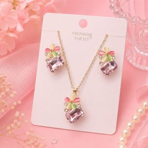Alternative view of Pink Crystal Butterfly Necklace & Earring Set