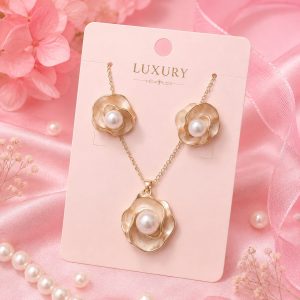 Alternative view of Luxury Golden Flower Pearl Jewelry Set