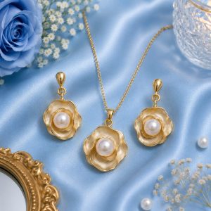 Luxury Golden Flower Pearl Jewelry Set
