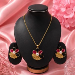 Alternative view of Black & Ruby Floral Jewelry Set