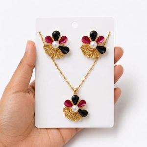Black & Ruby Floral Jewelry Set