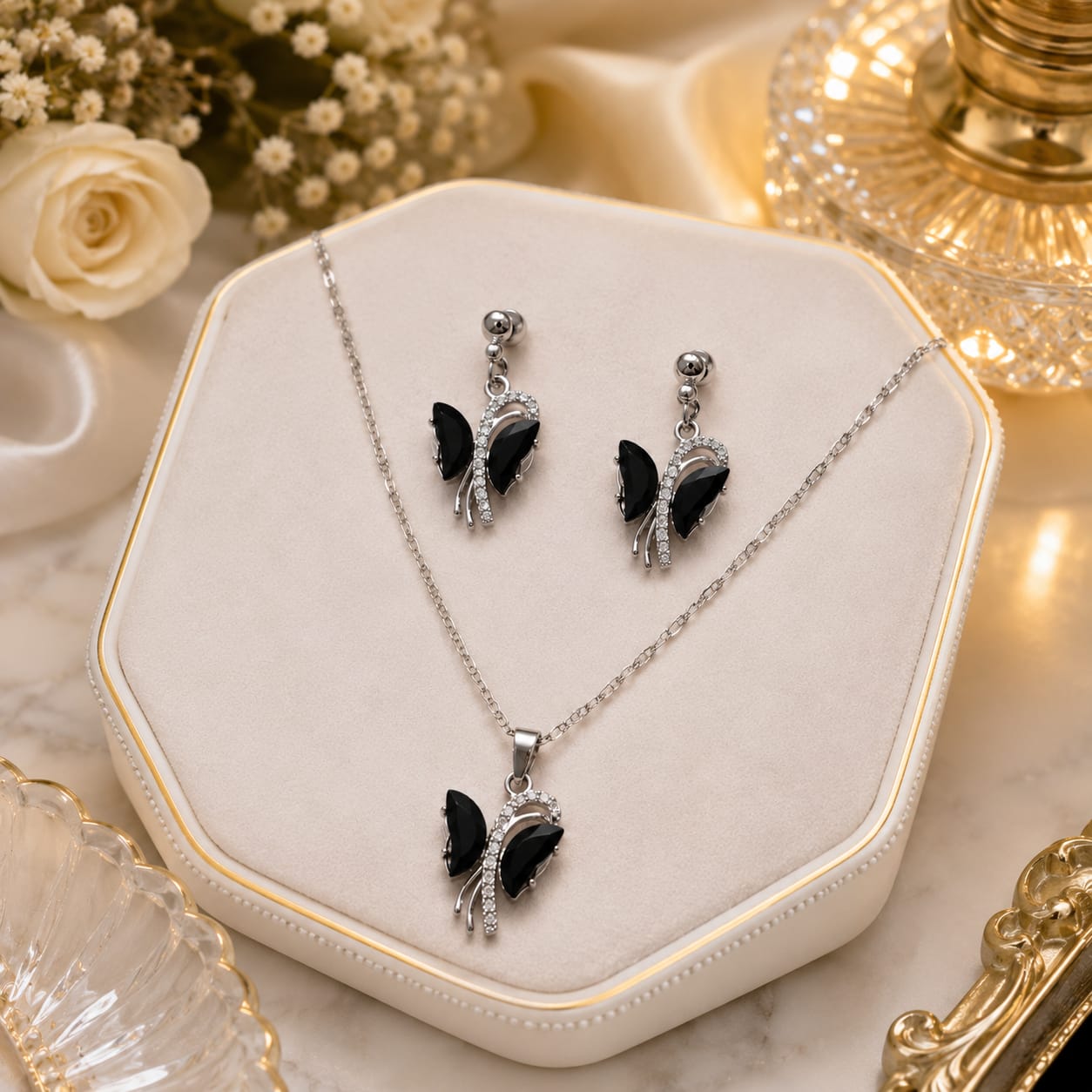 Black Butterfly Silver Jewelry Set - Image 4
