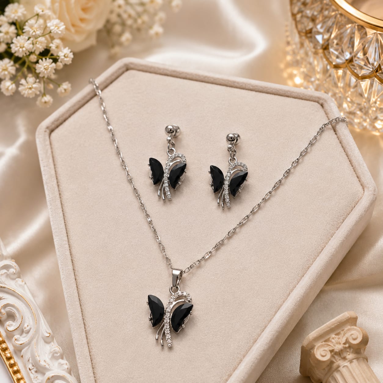 Black Butterfly Silver Jewelry Set - Image 3