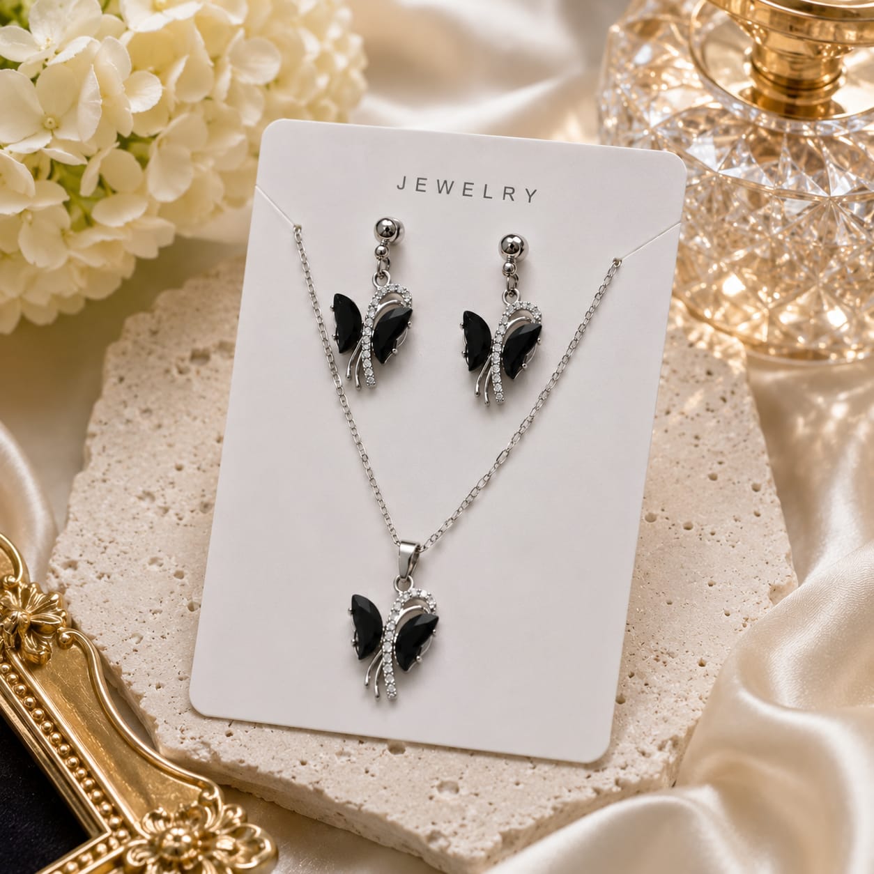 Black Butterfly Silver Jewelry Set - Image 2