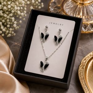 Black Butterfly Silver Jewelry Set