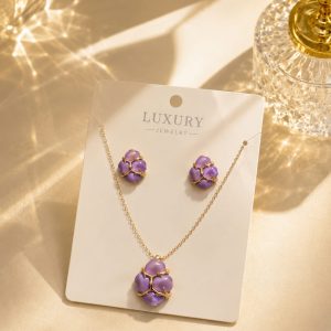Lavender Purple Stone Gold-Tone Jewelry Set