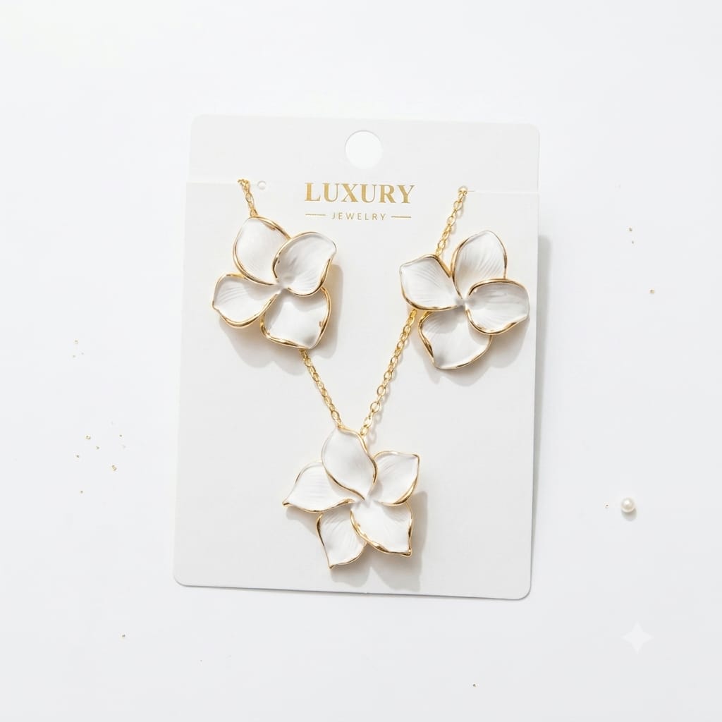Elegant White Floral Necklace & Earrings Set - Image 4