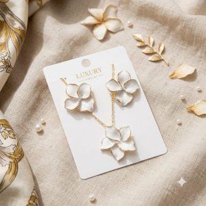 Alternative view of Elegant White Floral Necklace & Earrings Set