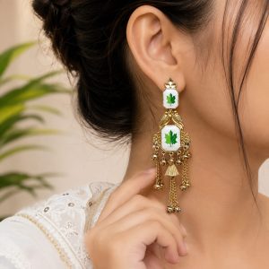 Green Leaf Drop Earrings