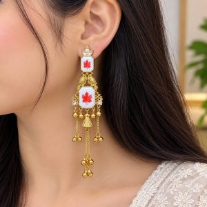 Red Maple Leaf Long Earrings