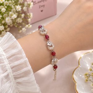 Pink Daisy Pearl Bracelet